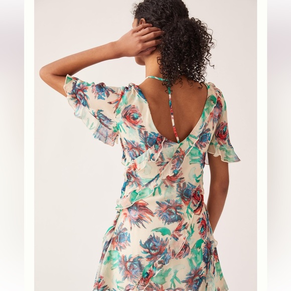 Anthropologie Soft Printed Mini Dress Size S Flutter Sleeves Watercolor Floral - Picture 3 of 12